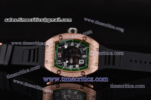 Richard Mille RM010 Skeleton Dial Green Inner Bezel Rose Gold /Diamond Watch