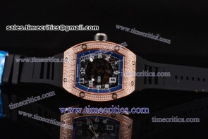 Richard Mille RM010 Skeleton Dial Blue Inner Bezel Rose Gold /Diamond Watch