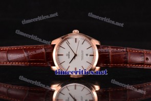 Omega TriOGA89052 De Ville Tresor Master Co-Axial White Dial Brown Leather Rose Gold Watch