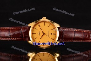 Omega TriOGA89057 De Ville Tresor Master Co-Axial Gold Dial Brown Leather Yellow Gold Watch