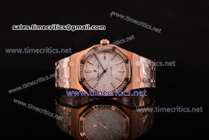 Audemars Piguet TriAP89103 Royal Oak 41mm White Dial Diamonds Bezel Full Rose Gold Watch (EF) 
