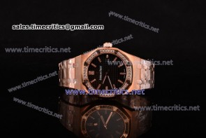 Audemars Piguet TriAP89105 Royal Oak 41mm Black Dial Diamonds Bezel Full Rose Gold Watch (EF) 
