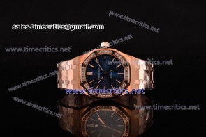 Audemars Piguet TriAP89106 Royal Oak 41mm Blue Dial Diamonds Bezel Full Rose Gold Watch (EF) 