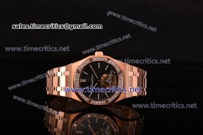 Audemars Piguet TriAP89109 Royal Oak Tourbillon Black Dial Diamonds Bezel Full Rose Gold Watch (FT)