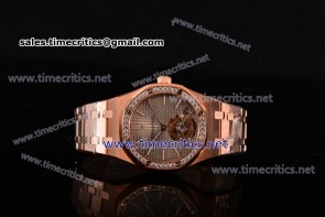 Audemars Piguet TriAP89110 Royal Oak Tourbillon Grey Dial Diamonds Bezel Full Rose Gold Watch (FT)