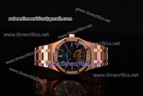 Audemars Piguet TriAP89111 Royal Oak Tourbillon Blue Dial Diamonds Bezel Full Rose Gold Watch (FT)