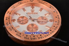 Rolex TriRO012 Daytona Style Wall Clock Rose Gold Case White Dial Stick Markers