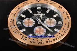 Rolex TriRO013 Daytona Style Wall Clock Rose Gold Case Black Dial Stick Markers