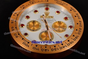 Rolex TriRO015 Daytona Style White Dial Yellow Gold Case Red Diamonds Markers Wall Clock