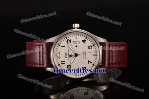 IWC TriIWC89047 Pilot's Mark XVII White Dial Burgundy Leather Steel Watch