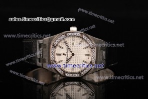 Audemars Piguet TriAP89149 Royal Oak Lady 33mm White Dial Diamonds Bezel Steel Watch