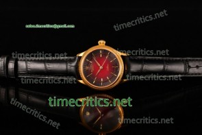 Rolex TriROX89125 Cellini Time Red Dial Black Leather Yellow Gold Watch