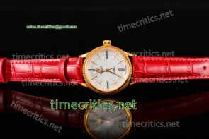 Rolex TriROX89128 Cellini Time White Dial Red Leather Yellow Gold Watch