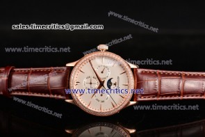 Jaeger-LECoultre TriJL89013 Master Perpetual Calendar White Dial Diamonds Bezel Rose Gold Watch