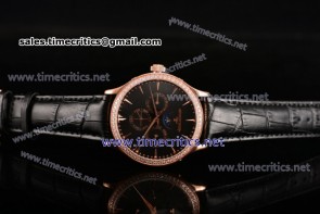 Jaeger-LECoultre TriJL89023 Master Perpetual Calendar Black Dial Diamonds Bezel Rose Gold Watch