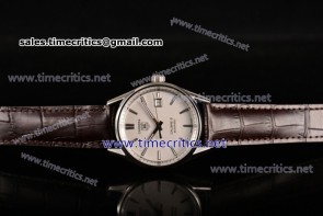 Tag Heuer TriTAG89041 Carrera Calibre 5 Automatic White Dial Brown Leather Steel Watch