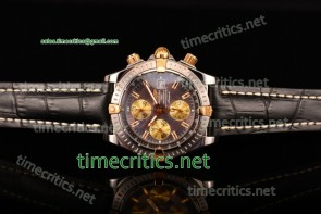 Breitling TriBRL89083 Chronomat Evolution Chronograph Grey Dial Black Leather Steel Watch (BP)