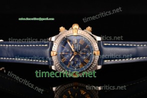 Breitling TriBRL89084 Chronomat Evolution Chronograph Blue Dial Blue Leather Steel Watch (BP)