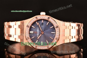 Audemars Piguet TriAP89206 Royal Oak Lady 33mm Blue Dial Diamonds Bezel Full Rose Gold Watch (EF)