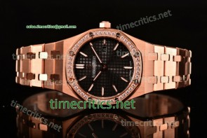 Audemars Piguet TriAP89217 Royal Oak Lady 33mm Black Dial Diamonds Bezel Full Rose Gold Watch (EF)