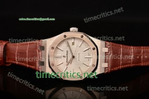 Audemars Piguet TriAP89229 Royal Oak 39mm White Textured Dial Brown Leather Steel Watch (BP)