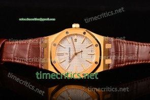 Audemars Piguet TriAP89230 Royal Oak 39mm White Dial Brown Leather Yellow Gold Watch (BP)