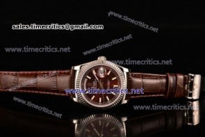 Rolex TriROX89151 Day-Date Brown Dial Stick Markers Brown Leather Steel Watch (BP)