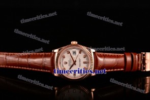 Rolex TriROX89177 Day-Date White Dial Diamonds Markers Brown Leather Rose Gold Watch (BP)