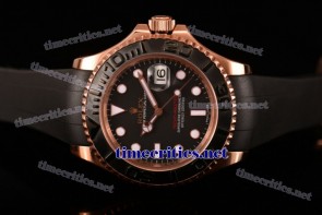 Rolex TriROX89194 Yachtmaster I Black Dial Black Rubber Rose Gold Watch 1:1 Original (BP)