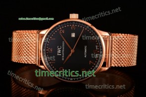 IWC TriIWC89077 Portugieser Black Dial Arabic Numeral Markers Full Rose Gold Watch 
