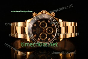 Rolex TriROX89214 Daytona Chrono Black Dial Diamonds Markers Yellow Gold Watch (BP)