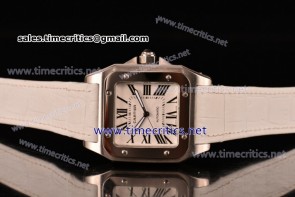 Cartier TriCAR89124 Santos 100 Large White Dial White Leather Steel Watch
