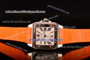 Cartier TriCAR89125 Santos 100 Large White Dial Orange Leather Steel Watch
