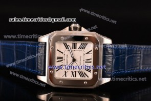 Cartier TriCAR89126 Santos 100 Large White Dial Blue Leather Steel Watch
