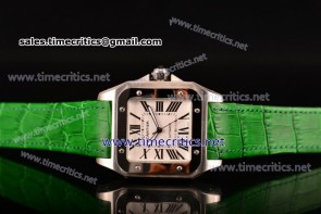 Cartier TriCAR89127 Santos 100 Large White Dial Green Leather Steel Watch