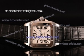 Cartier TriCAR89128 Santos 100 Large White Dial Black Leather Steel Watch