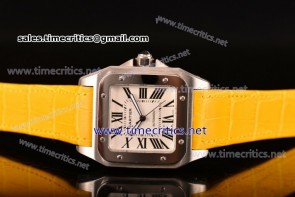 Cartier TriCAR89129 Santos 100 Large White Dial Yellow Leather Steel Watch
