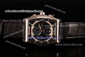 IWC TriIWC89081 Da-Vinci Chronograph Black Dial Black Leather Steel Watch