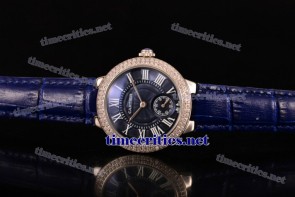 Cartier TriCAR89139 Ballon Bleu De Small Blue Dial Diamonds Bezel Blue Leather Steel Watch