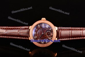 Cartier TriCAR89141 Ballon Bleu De Small Brown Dial Diamonds Bezel Brown Leather Rose Gold Watch