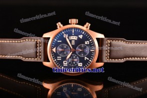 IWC TriIWC89083 Pilot's Watch Chronograph Blue Dial Brown Leather Rose Gold Watch 