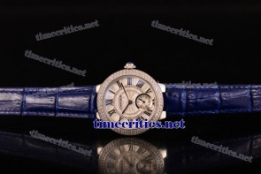 Cartier TriCAR89152 Ballon Bleu De Small White Dial Diamonds Bezel Blue Leather Steel Watch