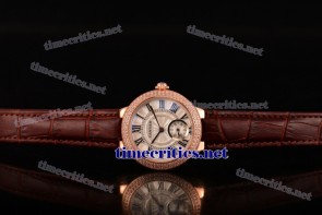 Cartier TriCAR89153 Ballon Bleu De Small White Dial Diamonds Bezel Brown Leather Rose Gold Watch