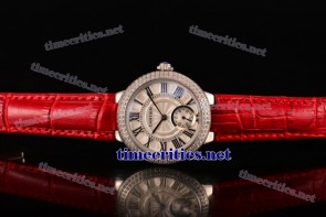 Cartier TriCAR89155 Ballon Bleu De Small White Dial Diamonds Bezel Red Leather Steel Watch