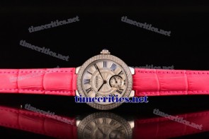 Cartier TriCAR89156 Ballon Bleu De Small White Dial Diamonds Bezel Hot Pink Leather Steel Watch