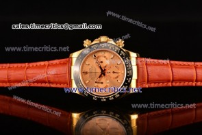 Rolex TriROX89231 Daytona Chronograph Gold Dial Stick Markers Brown Leather Yellow Gold Watch (BP)