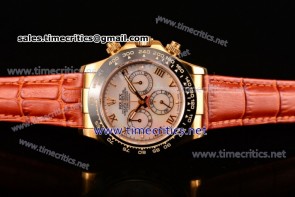 Rolex TriROX89232 Daytona Chronograph White MOP Dial Roman Numeral Markers Brown Leather Yellow Gold Watch (BP)