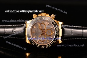 Rolex TriROX89237 Daytona Chronograph Grey Dial Stick Markers Black Leather Yellow Gold Watch (BP)