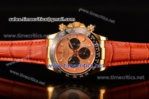 Rolex TriROX89238 Daytona Chronograph Rose Gold Dial Stick Markers Brown Leather Yellow Gold Watch (BP)