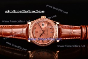 Rolex TriROX89256 Day-Date Rose Gold Dial Diamonds Bezel Brown Leather Rose Gold Watch (BP)